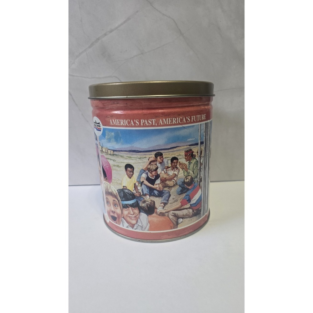 Vintage Trails End Tin Can With Lid "Americas Past & Americas Future"